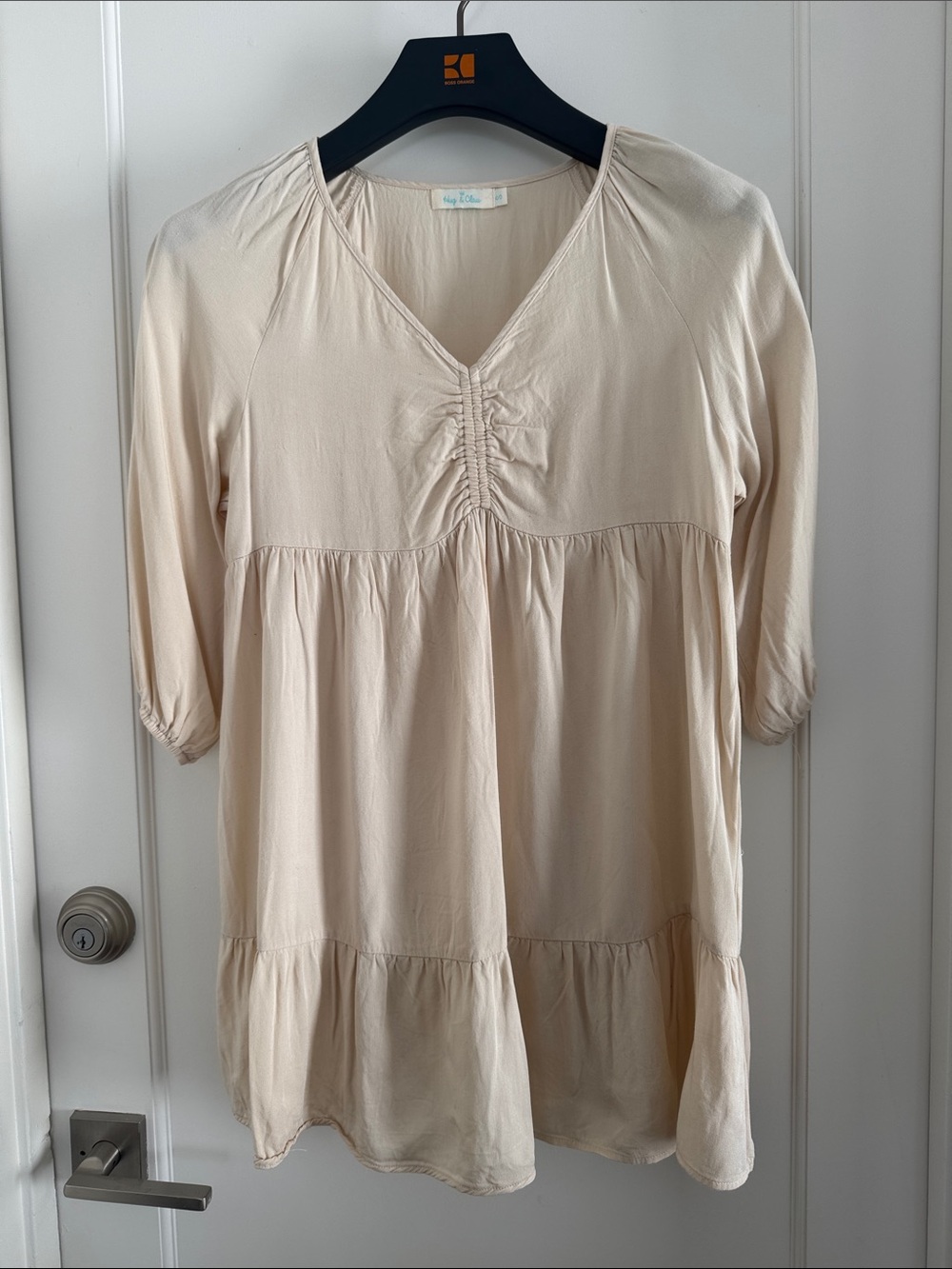 Cream V-Neck loose Babydoll Dress - S